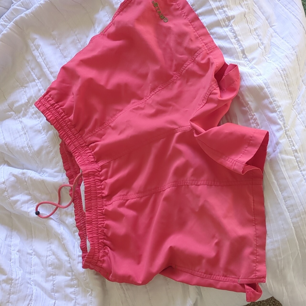 Orvis salmon red/pink shortie swim trunks